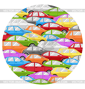 Traffic Jam With Cars Circle Icon - vector image