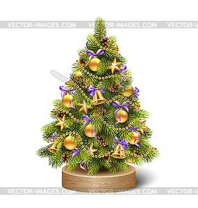 Festive Decoration Christmas Tree Pine On Wooden - vector clip art