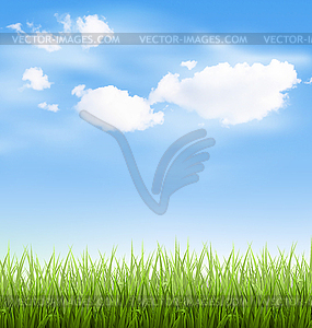 Grass lawn with clouds on blue sky - vector image