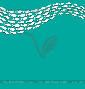 Shoal of white fishes on cyan - vector clipart