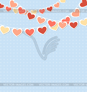 Hearts buntings garlands on blue - vector clip art