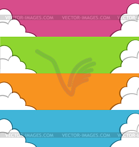 Four multicolored spring banners with clouds - vector clip art