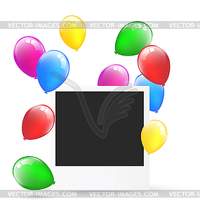 Festive photo frame with multicolored inflatable ai - vector clipart