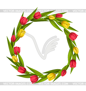 Circle frame with tulips red and yellow flowers - royalty-free vector image