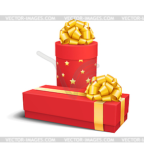 Red Celebration Gift Box with Yellow Gold Bow - vector image