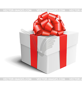 White Celebration Gift Box with Red Bow - vector clip art