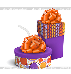 Красочные фиолетовый и оранжевый Празднование Подарочные коробки - векторное изображение EPS