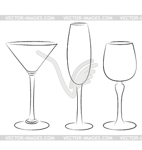 Three outline glass for alcohol drinks - vector clipart