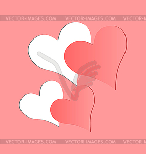 Two pink hearts cutted in paper - vector clipart