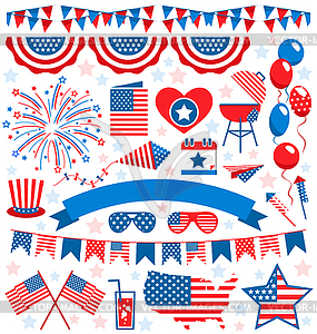 USA celebration flat national symbols set for - vector image