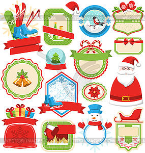 Set of Christmas Winter Lables Icons Flat Collection - vector clip art