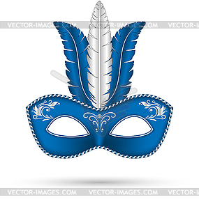 Blue mask with feathers - vector image