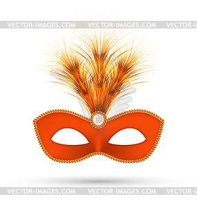 Orange carnival mask with fluffy feathers - vector image