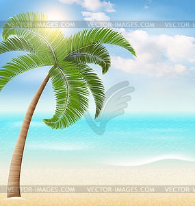 Beach with palm and clouds. Summer vacation - vector image