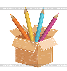 Multicolored pencils with drawn card box - vector image