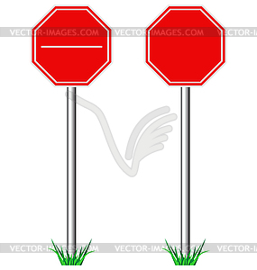 Red STOP road signs with grass - vector clipart