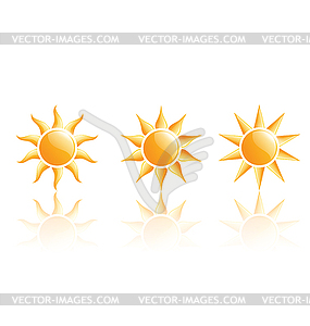 Three suns icons with reflection - vector clipart