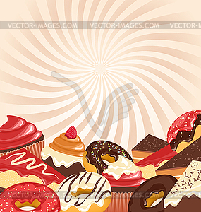 Sweets with radial stripes on beige - vector image