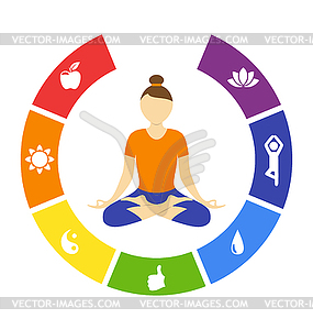 Yoga lifestyle circle with woman - vector image