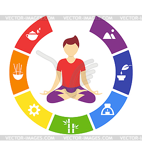 Yoga lifestyle circle with man - vector image