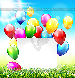 Celebration background with frame balloons grass - vector image