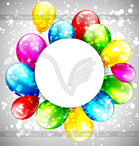 Multicolored inflatable balloons with circle frame - vector image