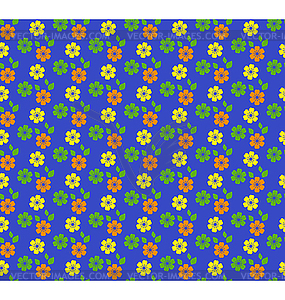 Seamless bright summer pattern with flowers on blue - vector image