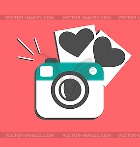 Любовь плоский фотоаппарат с сердечками фоторамки на - изображение векторного клипарта