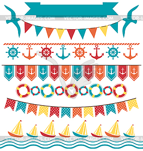 Set of multicolored flat sea buntings garlands flags - vector image