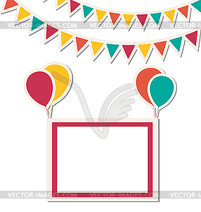 Festive frame hang on multicolored inflatable air - vector clipart