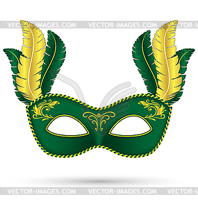 Green mask with feathers - vector clip art