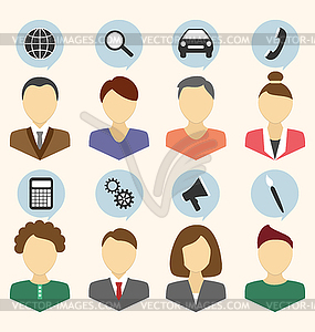 Set of portraits of company`s employees on beige - vector clipart