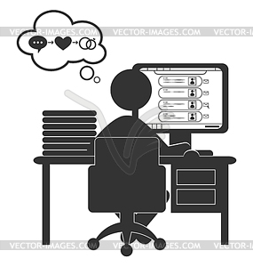 Flat computer icon with dating site - royalty-free vector clipart