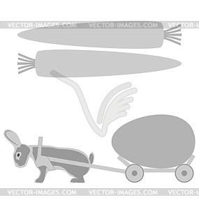 Серый кролик тянет телегу с яичными и моркови рамок - векторный рисунок