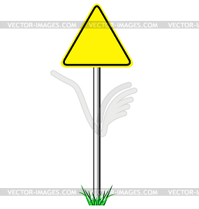 Yellow warning information road signs with grass - vector image