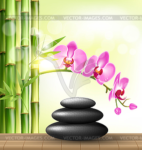 Стек СПА камней с розовыми цветами орхидеи и - цветной векторный клипарт