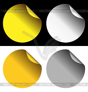 Golden and silver stickers and black backgrounds - vector clip art