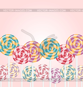 Multicolored lollipops on pink - vector image