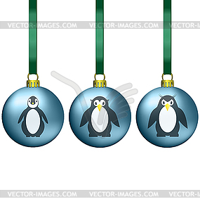 Christmas balls with penguins family - vector clip art