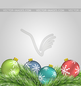 Christmas balls on pine branches - vector clip art