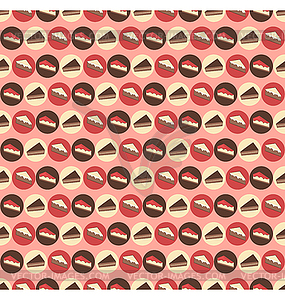 Seamless sweet pattern. Pieces of pie and cake on - vector clipart