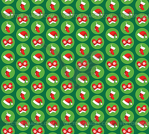 Seamless Pattern with Christmas Icons Gloves, Hats - vector clipart