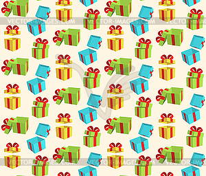 Seamless Pattern with Gift Boxes on Beige - vector clipart