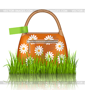 Orange woman spring bag with chamomiles flowers - vector clipart