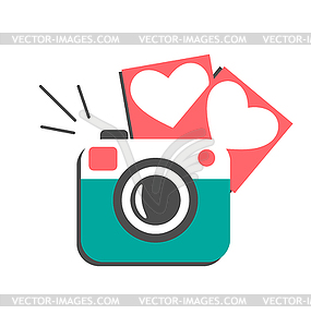 Love flat photo camera with hearts photo frames - stock vector clipart