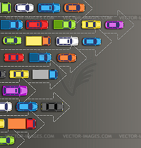 Road background with multicolored cars on gray - vector clip art