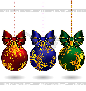 Christmas balls with bows - vector image