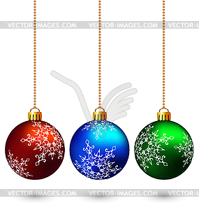 Three multicolored christmas balls - vector clipart