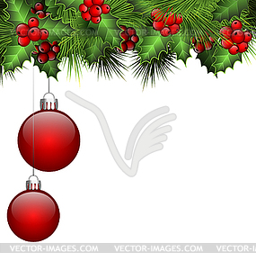 Holly and fir with Christmas balls - vector EPS clipart