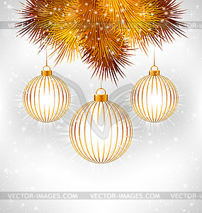 Christmas balls and pine on grayscale - vector image